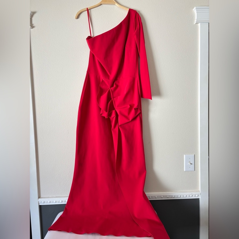La Petite Robe di Chiara Boni Red Kimina One Shoulder Red Ruffle Gown Dress 10 - Picture 6 of 12